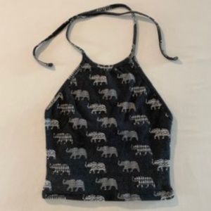 Sun Bleached Abbey Cute Black and White Elephant Patterned Crop Top